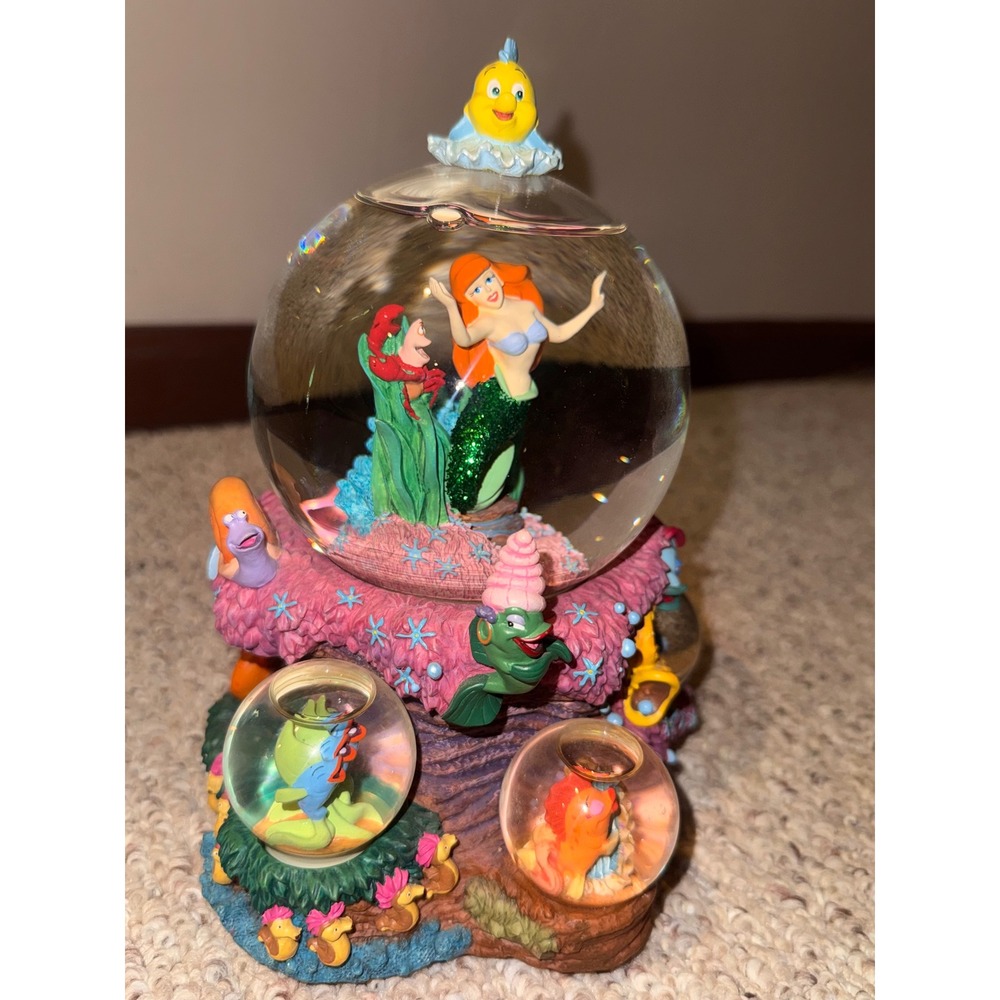 Disney The Little Mermaid Ariel Musical Snow Globe Under The Sea Flounder 8.5"